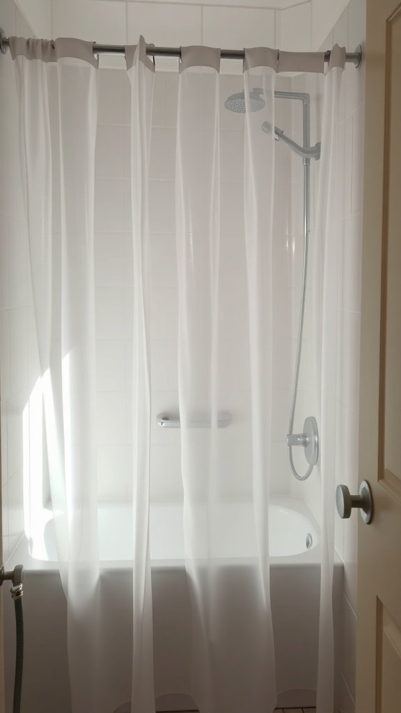 Cortinas de ducha transparentes en un baño pequeño
