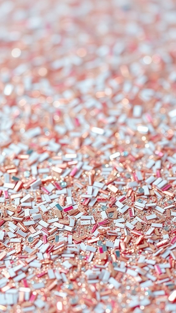 Close-up de confete brilhante de mesa faça você mesmo em vários formatos e cores.