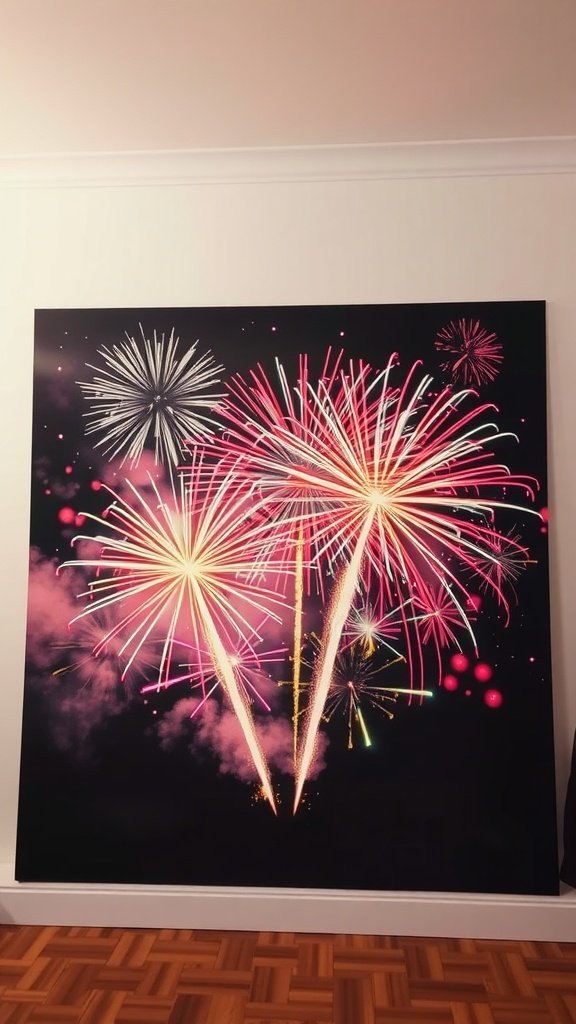 Arte de parede com fogos de artifício coloridos para decoração de véspera de Ano Novo