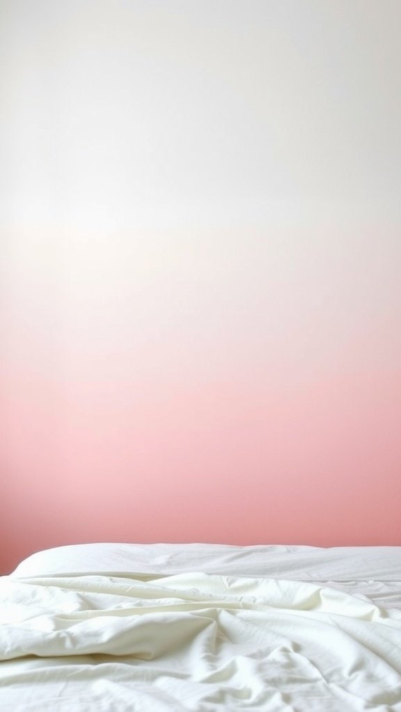 Parede ombré com degradê rosa sobre uma colcha branca