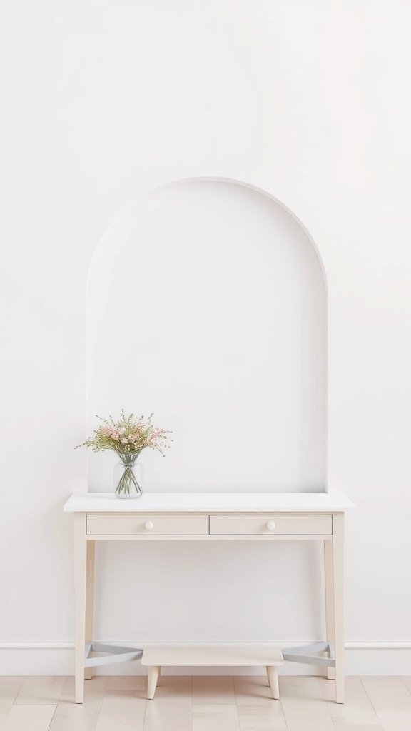 Um arco pintado simples com um banco e flores