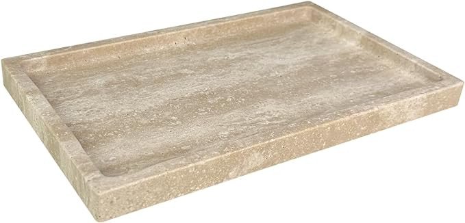 Click for more info about Natural Travertine Stone Perfume Tray Marble Vanity Tray for Bathroom/Kitchen/Coffee Table (Beige...
