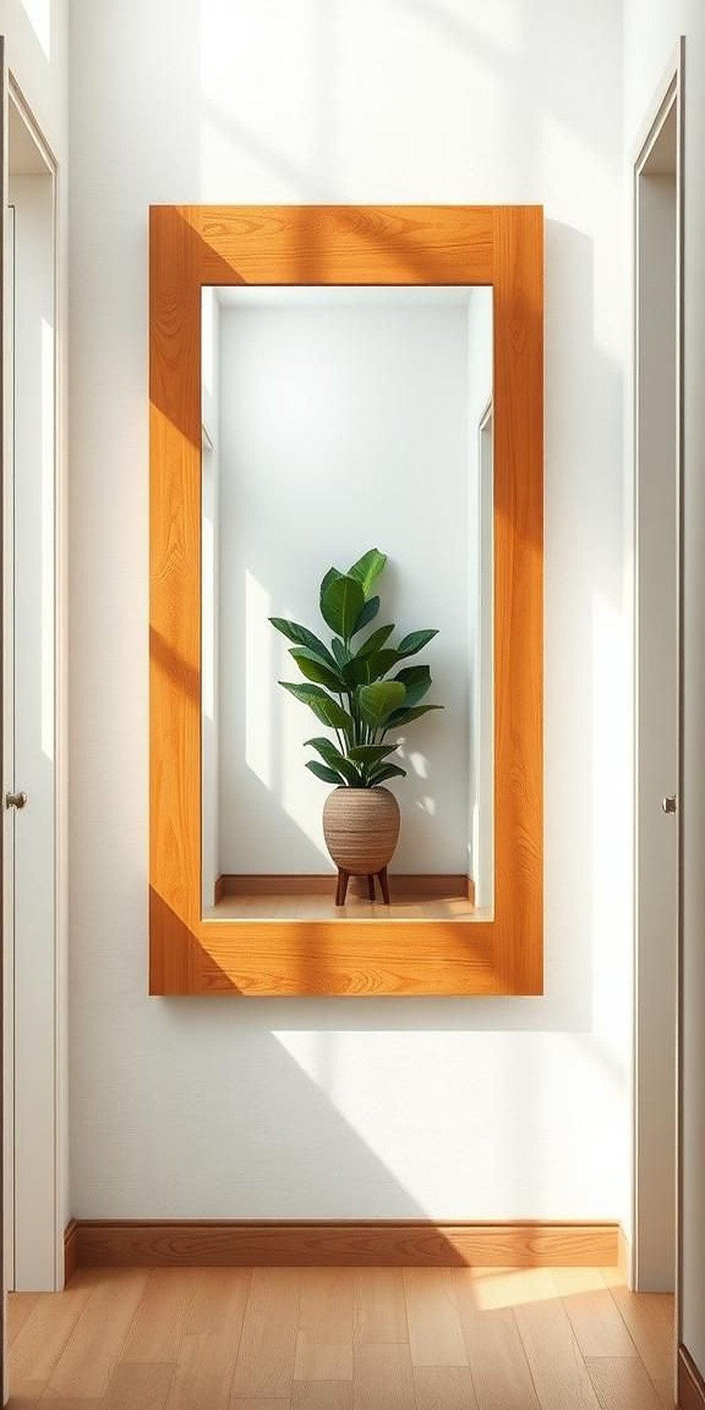 Installer Un Miroir Encadré En Bois Naturel