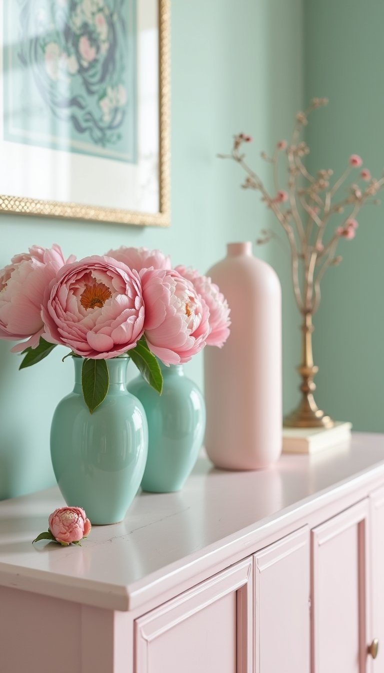 Aparador En Tonos Pastel Con Flores Frescas