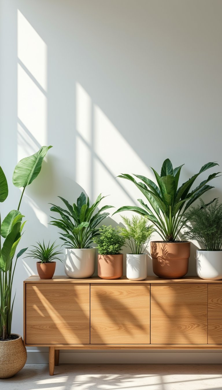 Aparador Verde Botánico Con Plantas Variadas