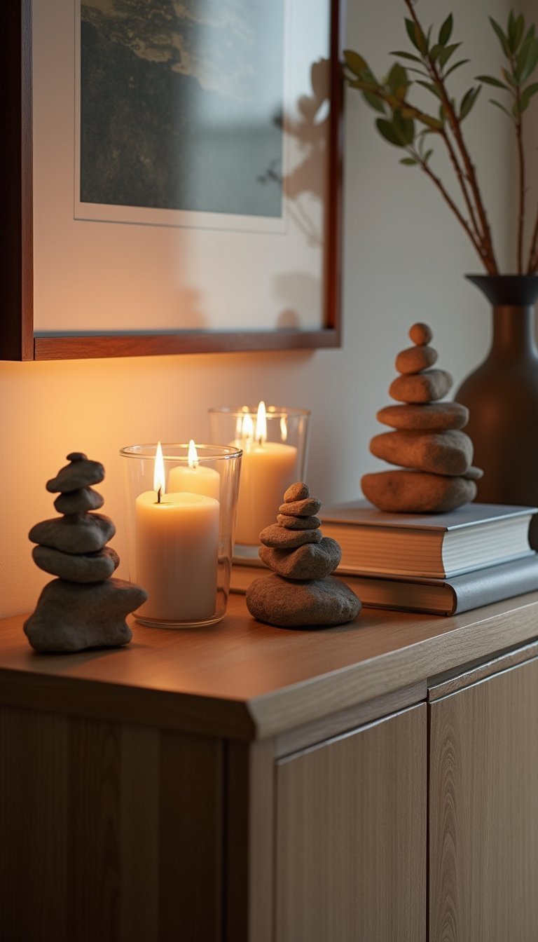 Composición Artística Con Esculturas Pequeñas Y Velas