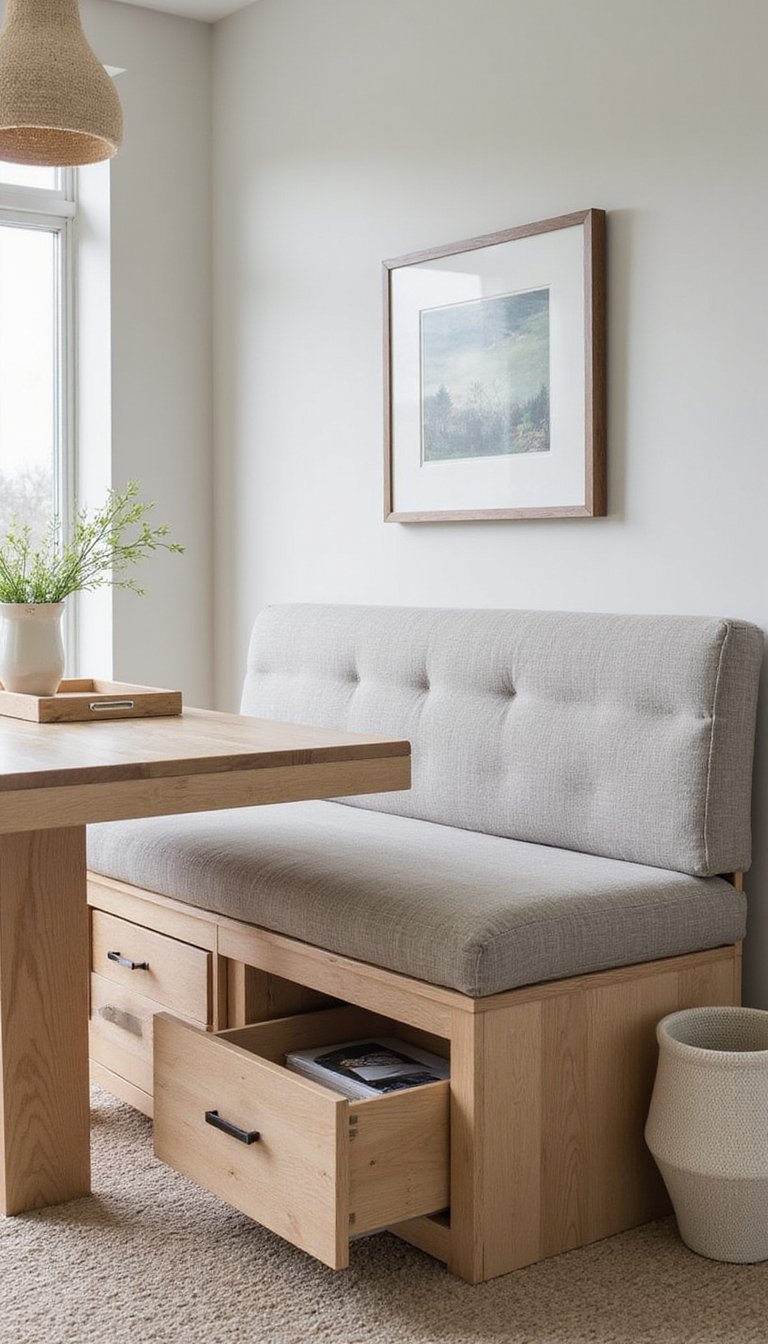 Banco Corrido Tapizado Con Cajones Integrados Debajo