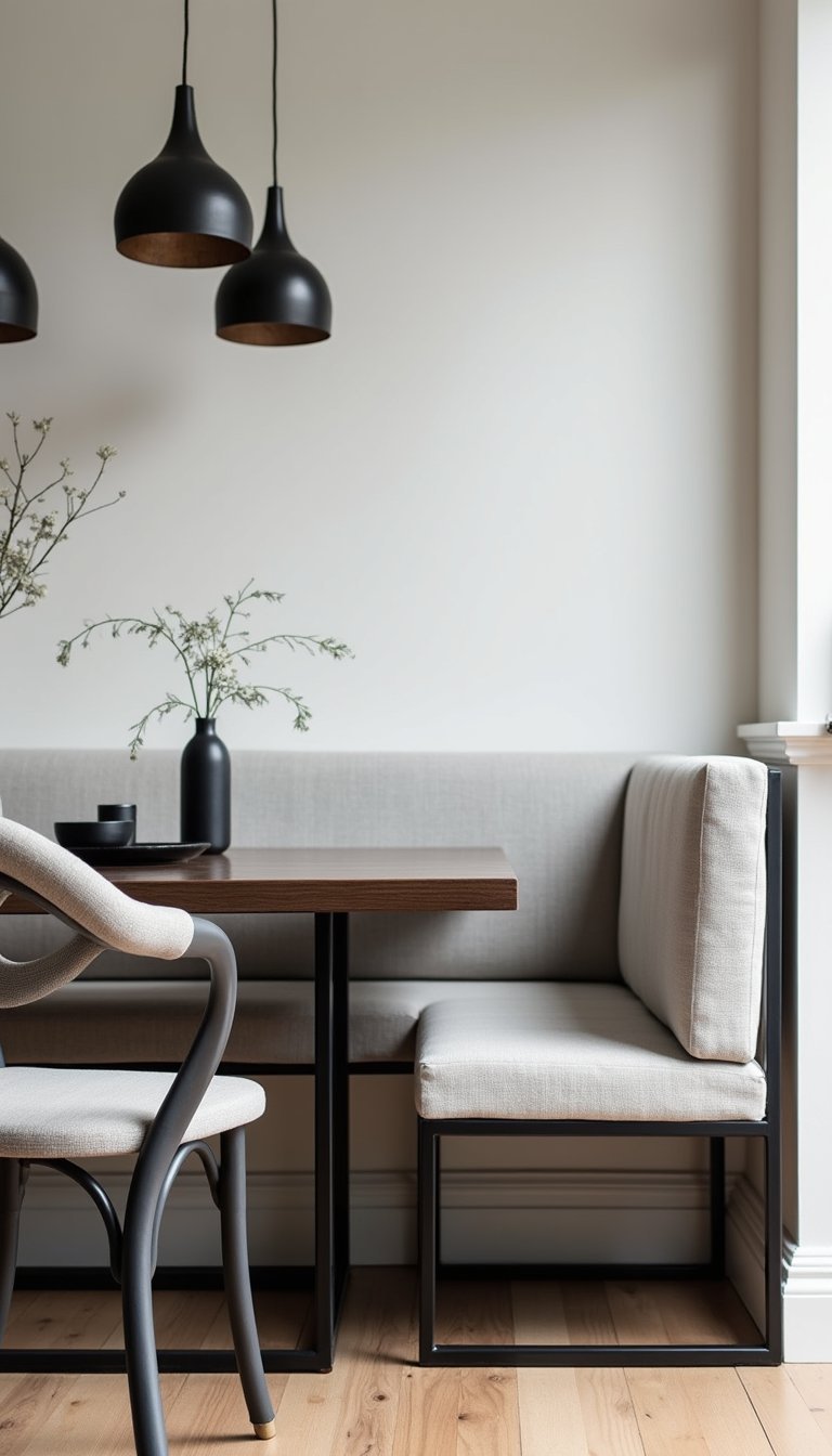 Banqueta Tapizada Con Patas Metálicas Negras