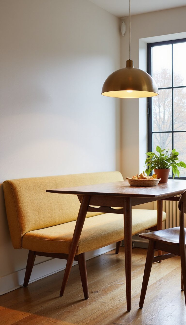 Banqueta Tapizada Estilo Mid Century Con Patas Cónicas