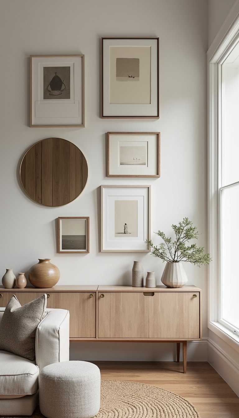 Console Gallery Wall With Mixed Artwork