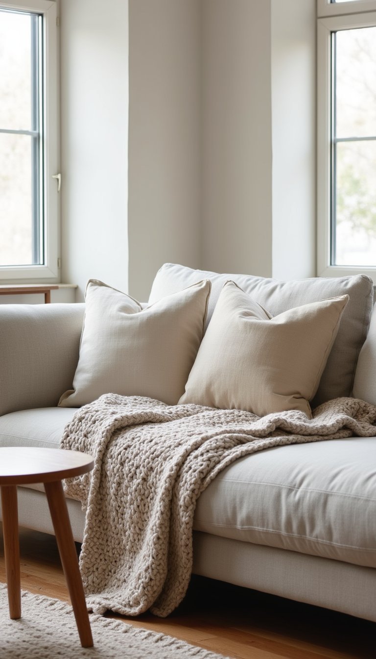 Layered Neutrals With Chunky Knit Throws