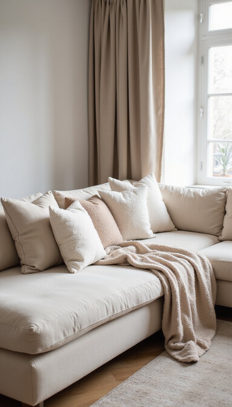 Oversized Bouclé Cushions On Neutral Seating