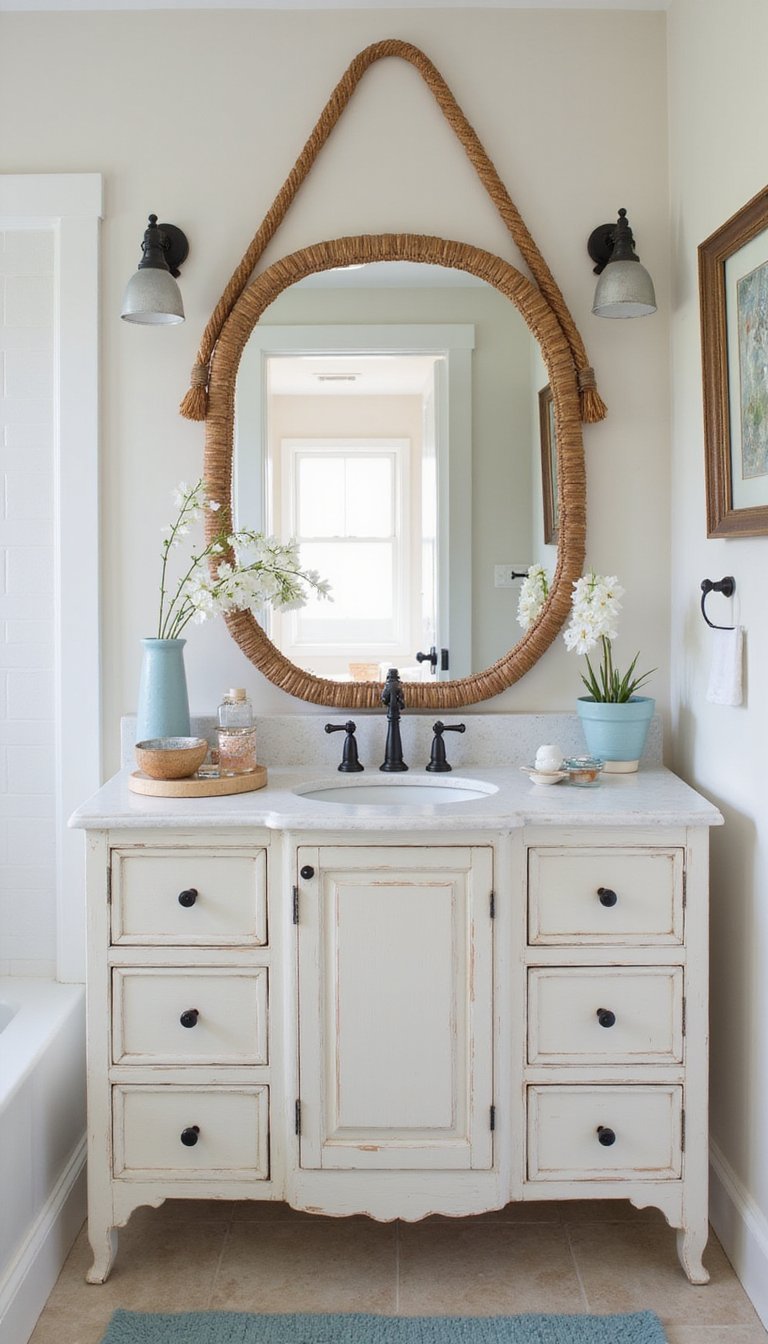 Espejo Arqueado Con Marco De Mimbre Natural