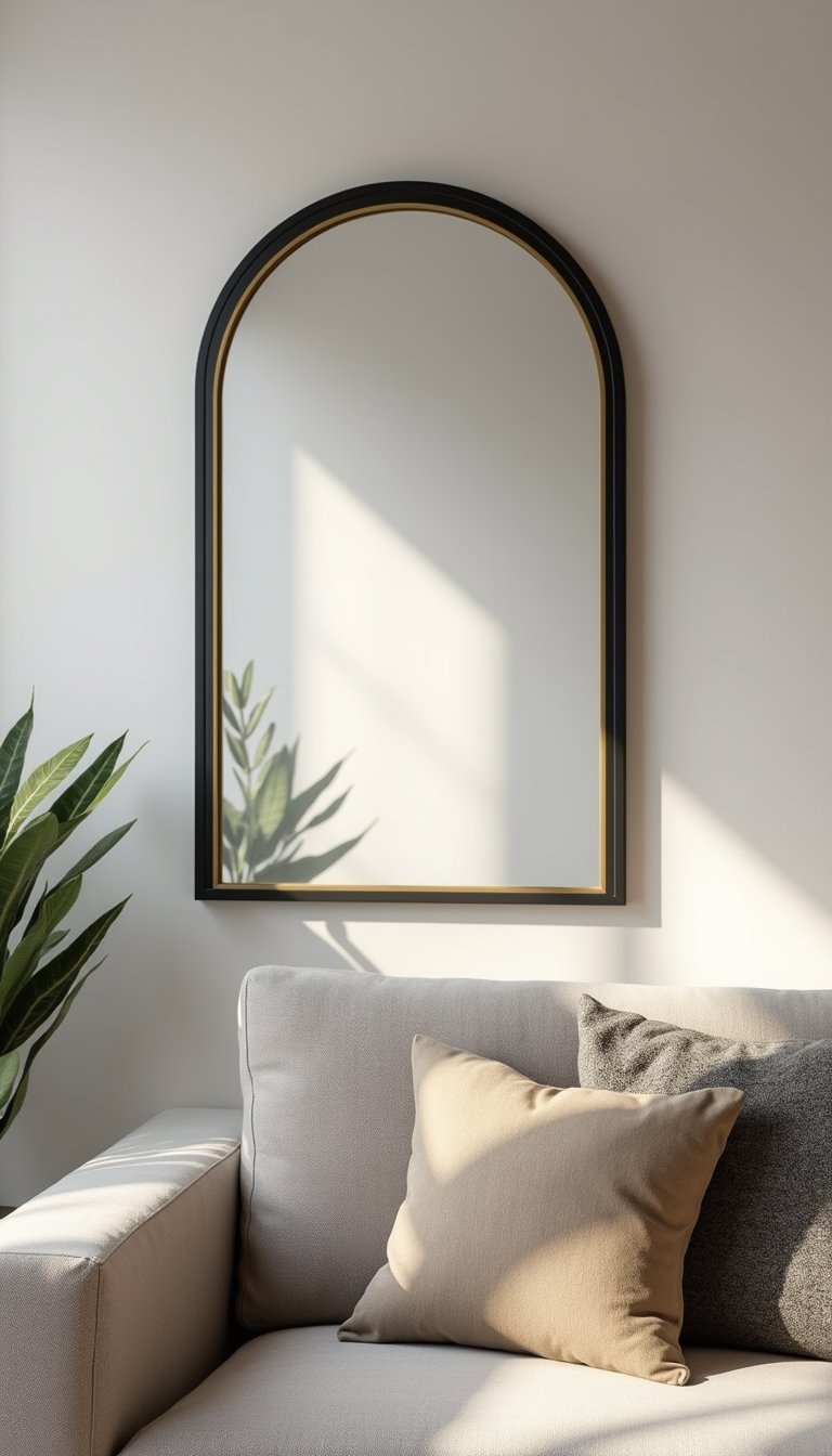 Espejo Arqueado Con Marco Negro Y Detalles Dorados