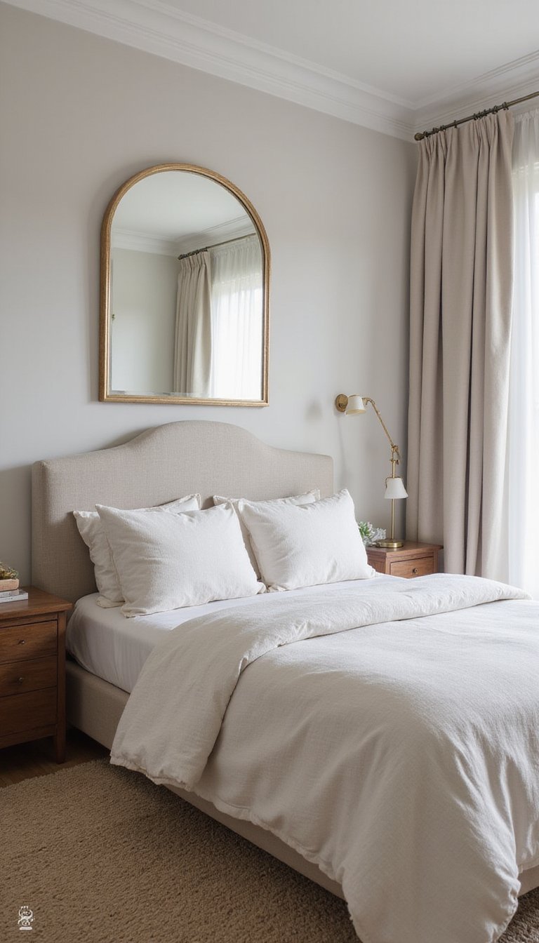 Espejo Arqueado Sobre Cabecero Para Dormitorio Sofisticado