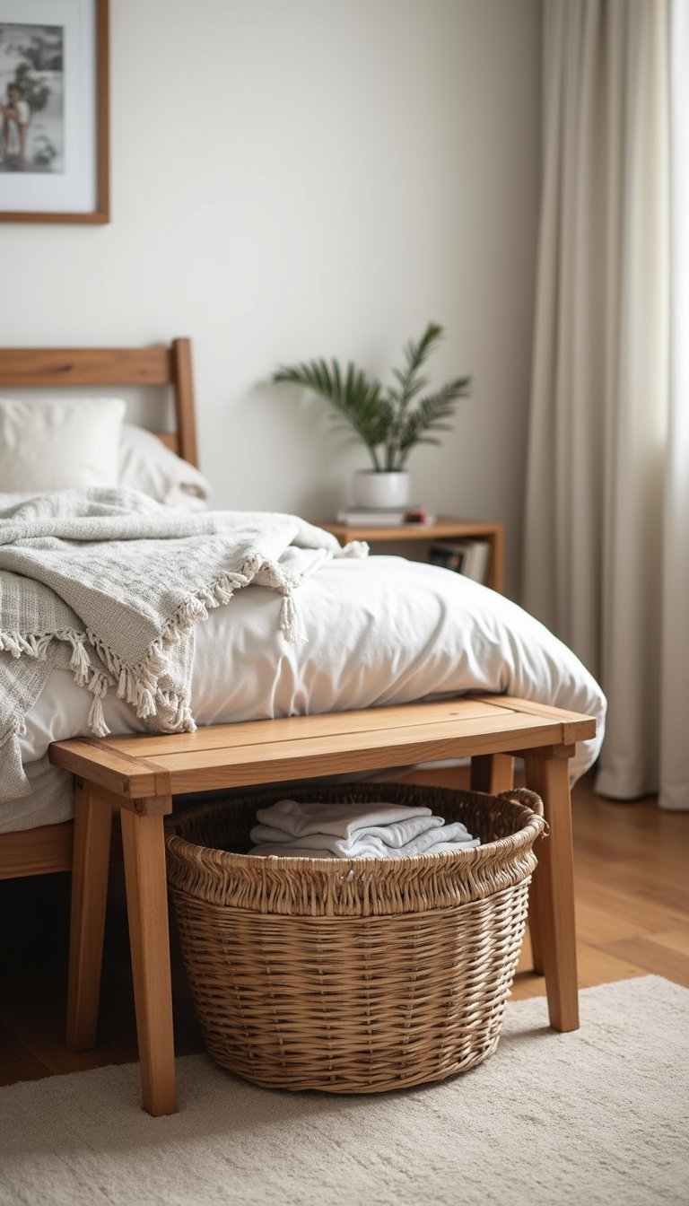 Banco Con Cesta Tejida Para Ropa Fácil