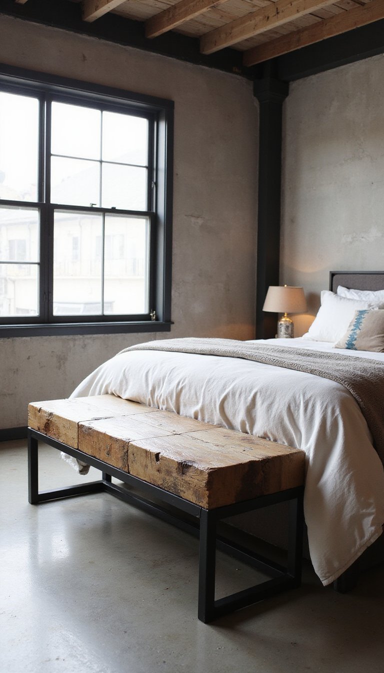 Banco Industrial De Acero Y Madera Recuperada