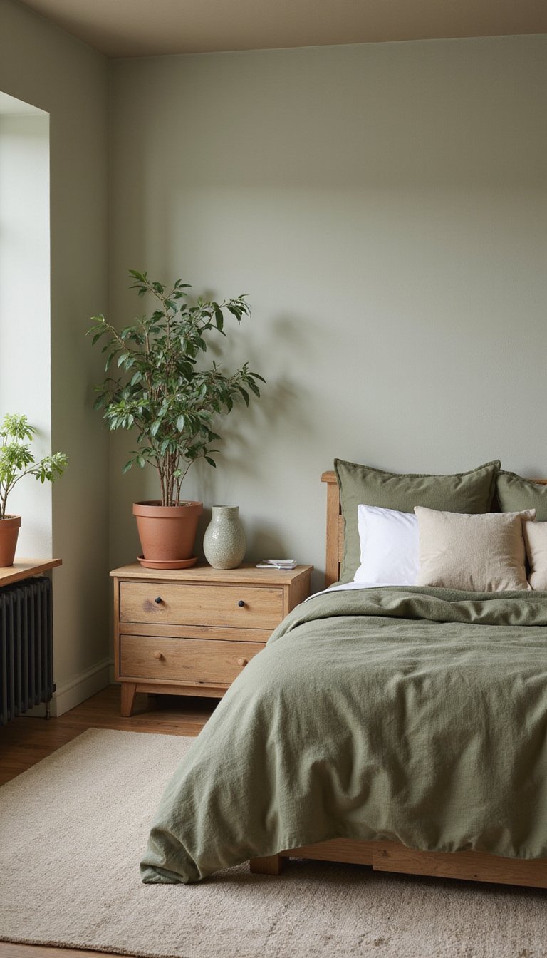 Dormitorio Verde Oliva Y Cal Apagada Sereno