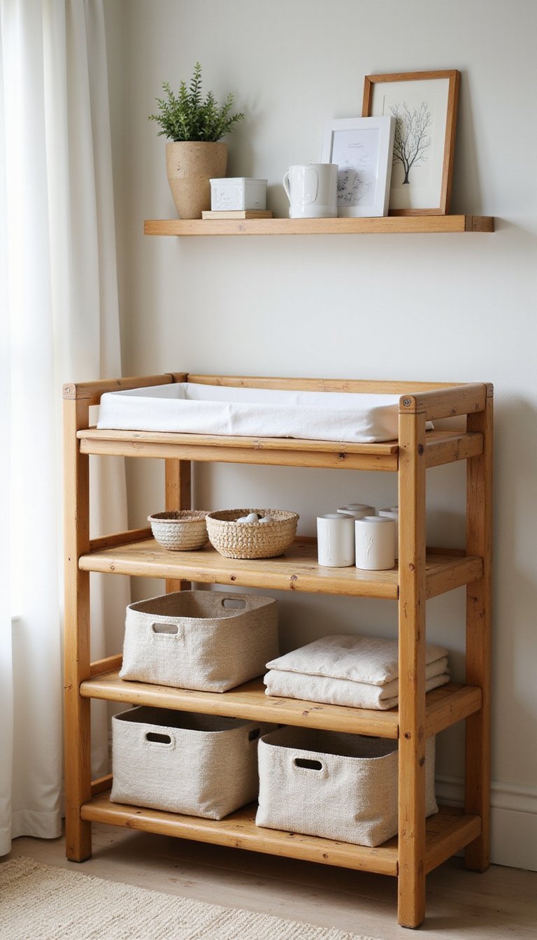 Mueble Cambiador Multifunción De Bambú Natural