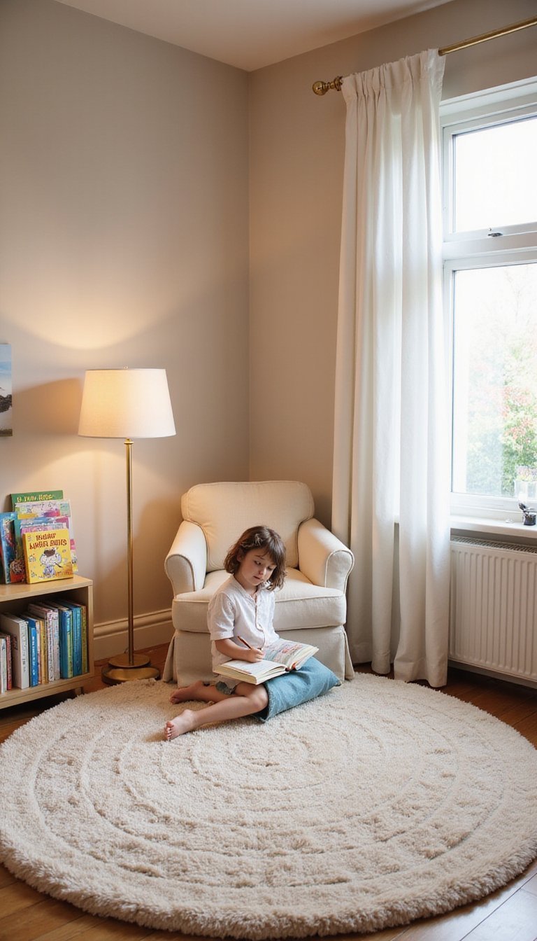 Rincón De Lectura Con Cojines Y Alfombra Grande