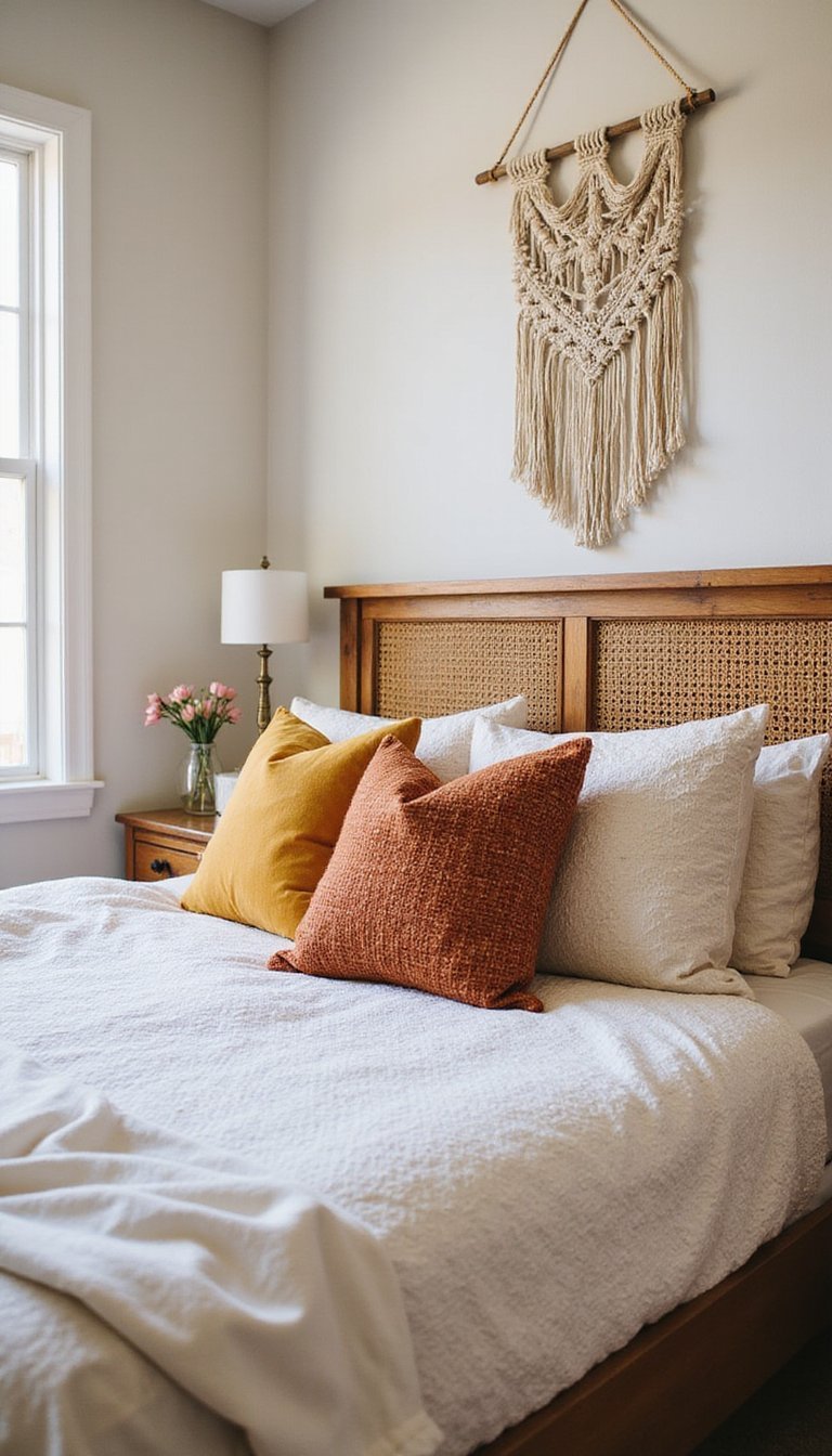 Cabecero Bohemio Con Detalles De Ratán Y Madera