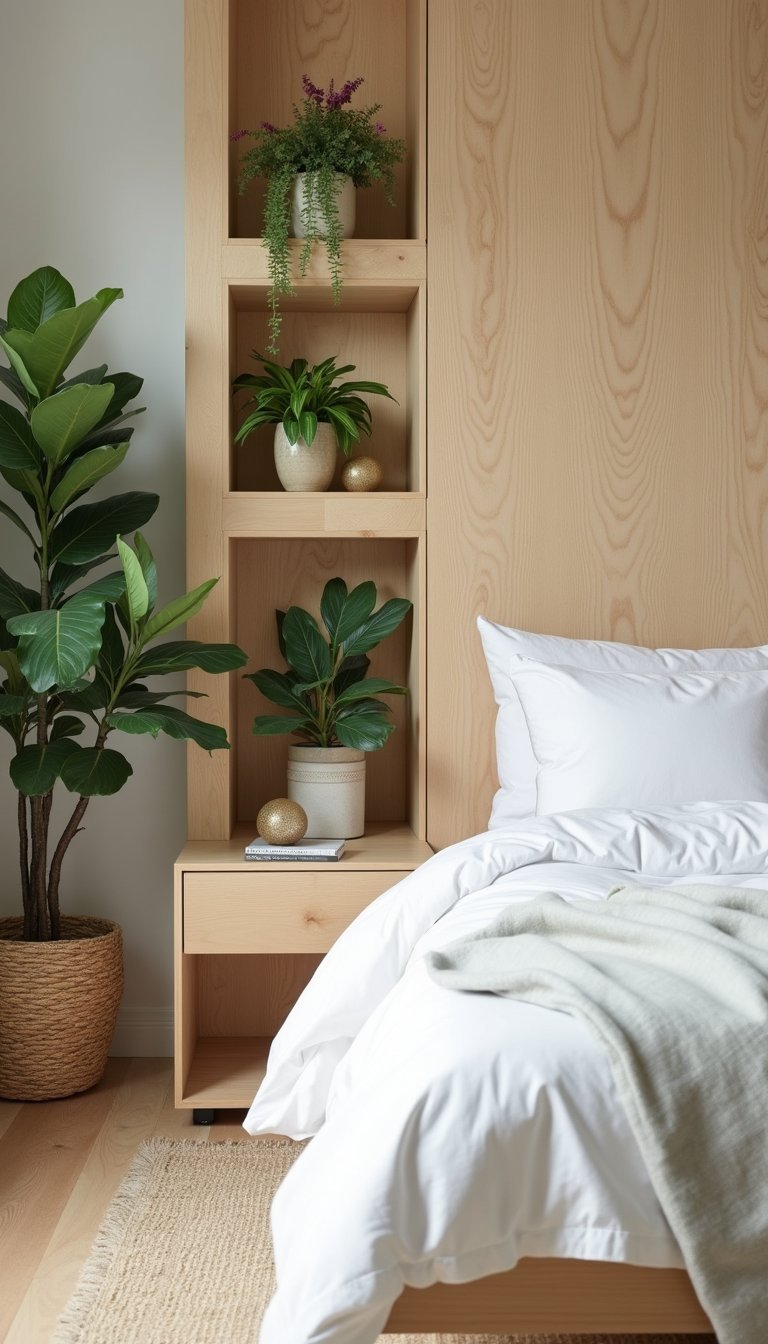 Cabecero De Madera Con Nichos Para Plantas Verdes