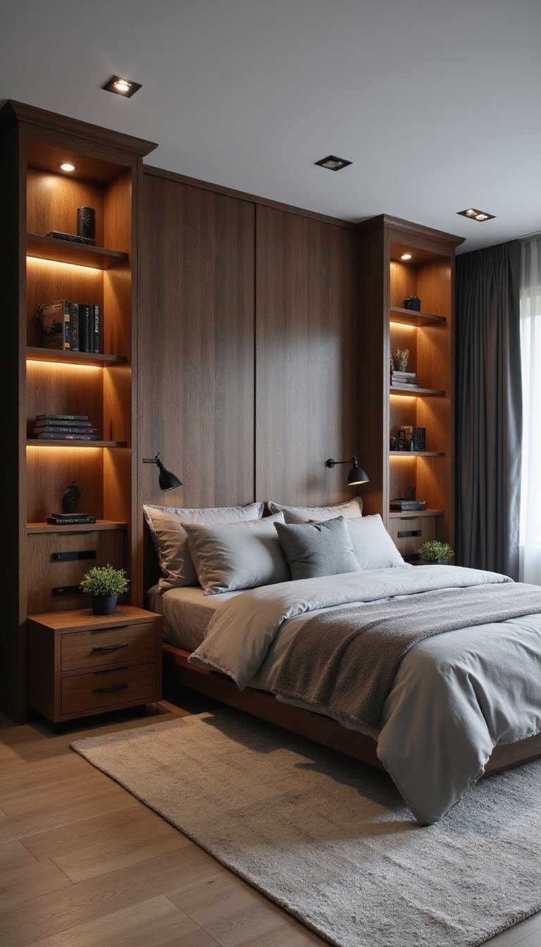 Cabecero Empotrado Con Iluminación Ambiental Y Estantes