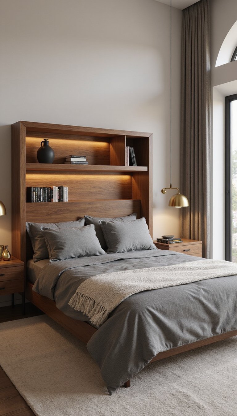 Cabecero Flotante Con Estantes Integrados Y Iluminación