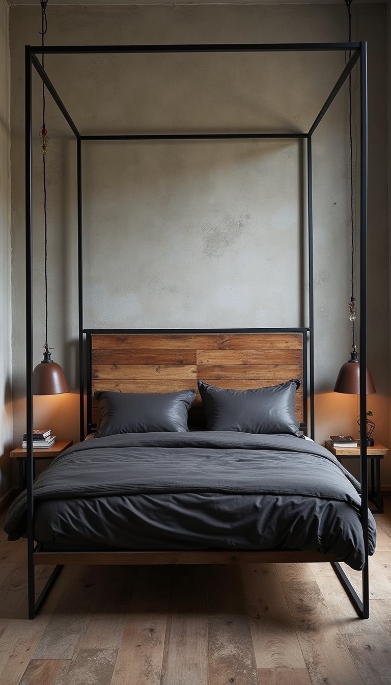 Cabecero Industrial De Madera Y Metal Con Textura