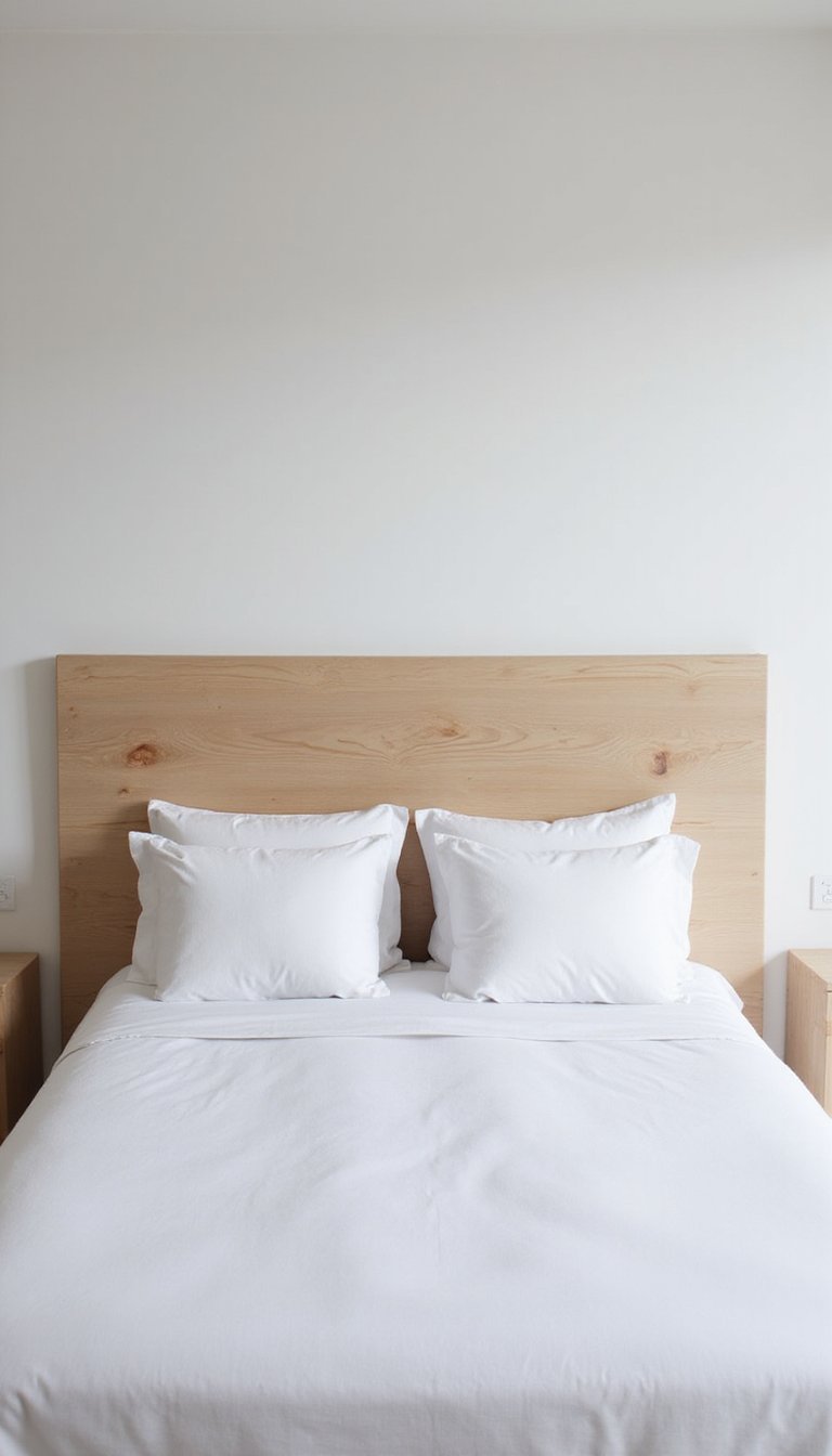 Cabecero Minimalista De Madera Clara Y Superficie Lisa