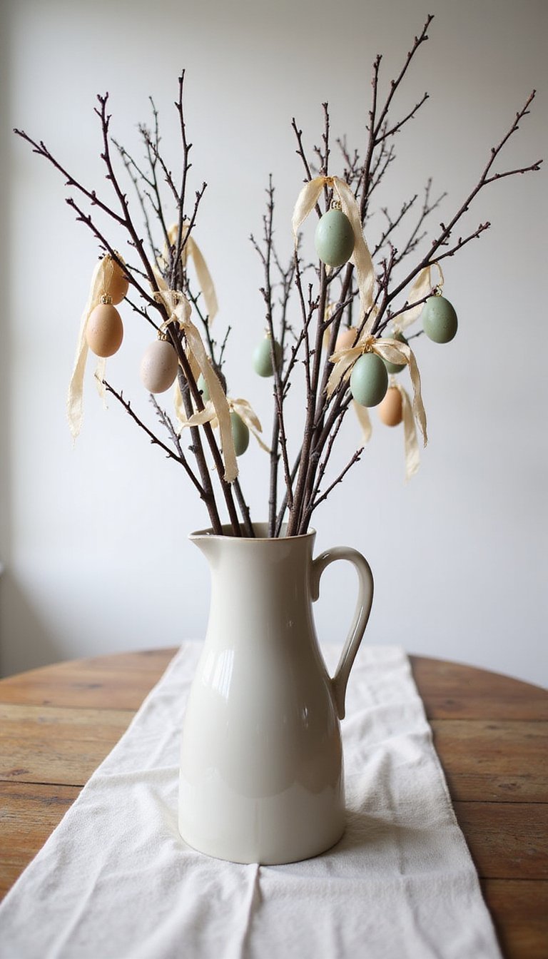 Foraged Branches With Hanging Egg Ornaments Centerpiece