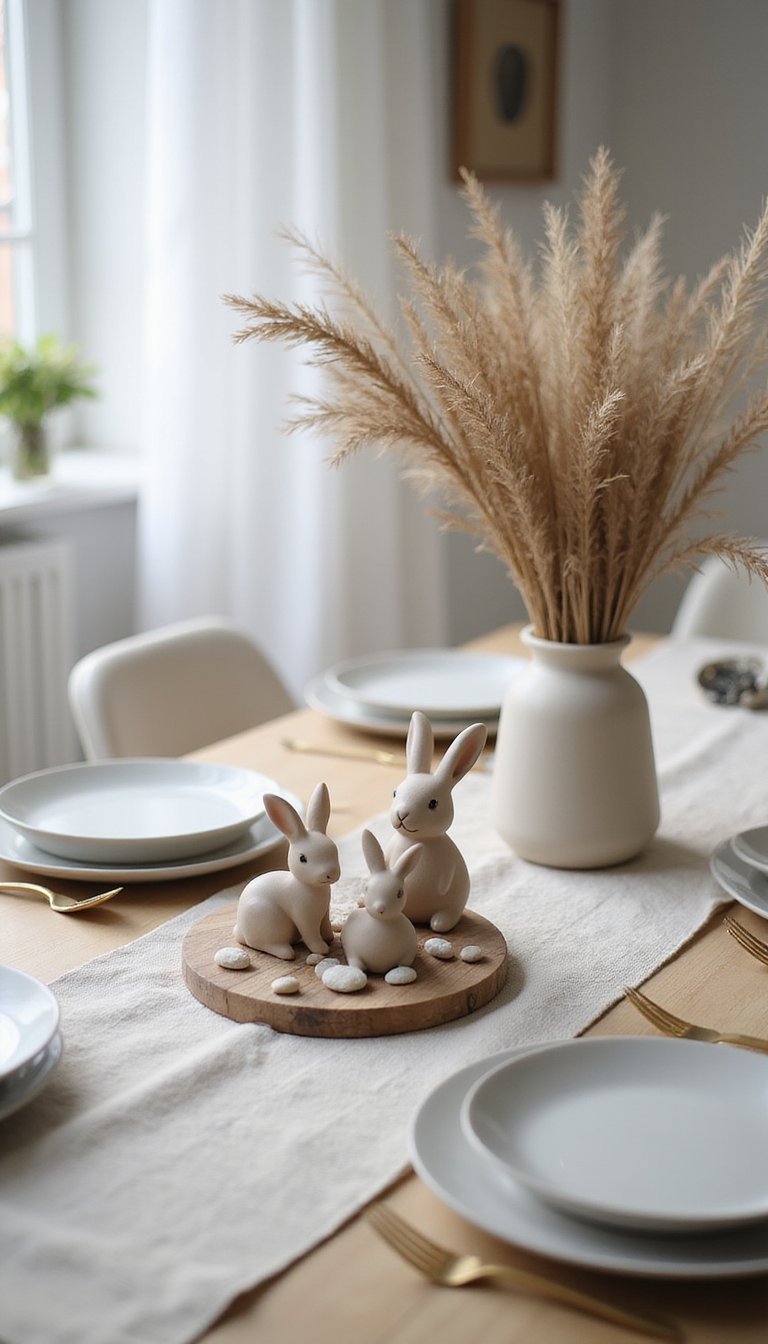 Neutral Clay Bunny Figurines As Subtle Centerpieces
