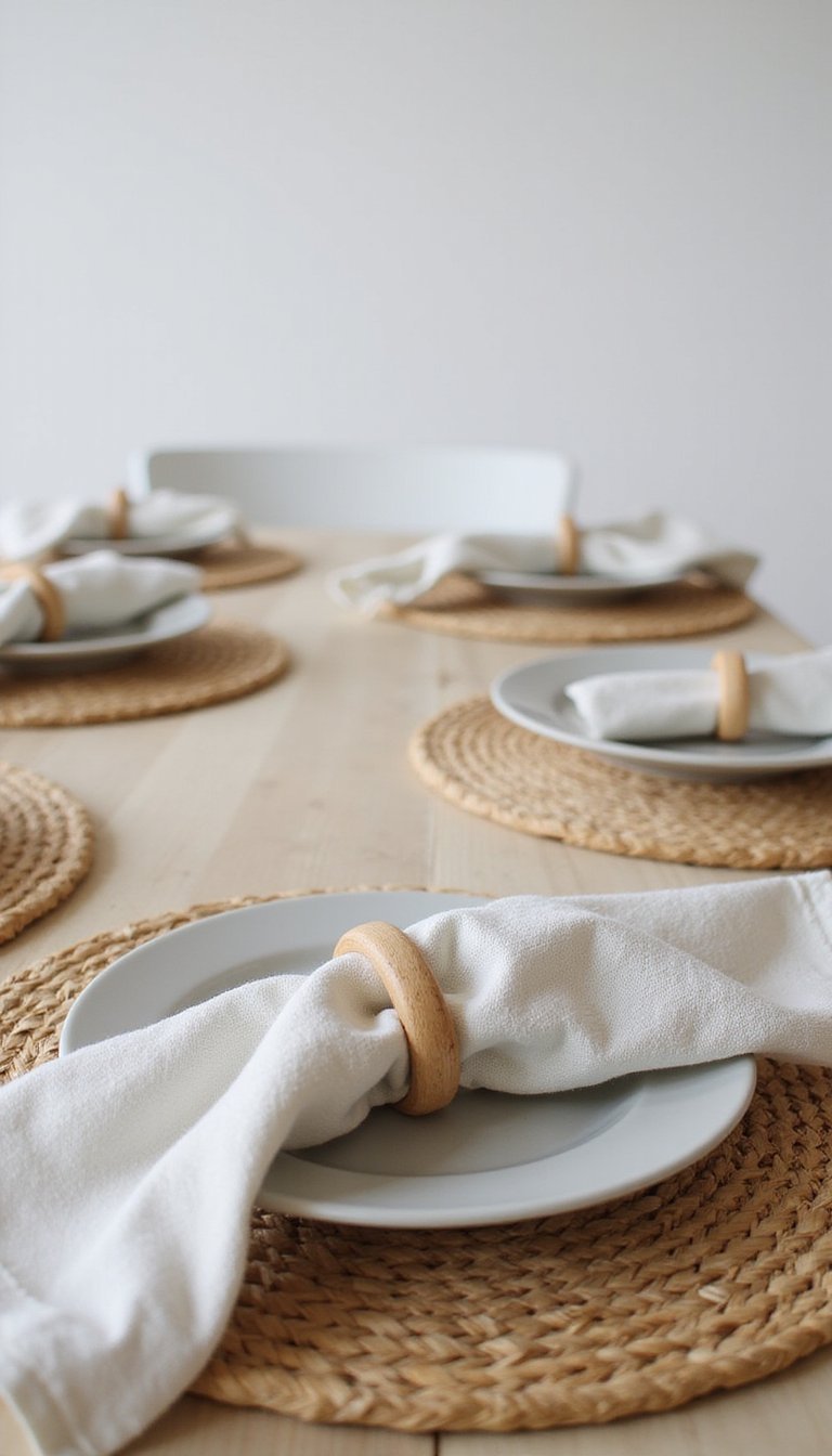 Neutral Rattan Chargers With Pastel Napkin Tuck