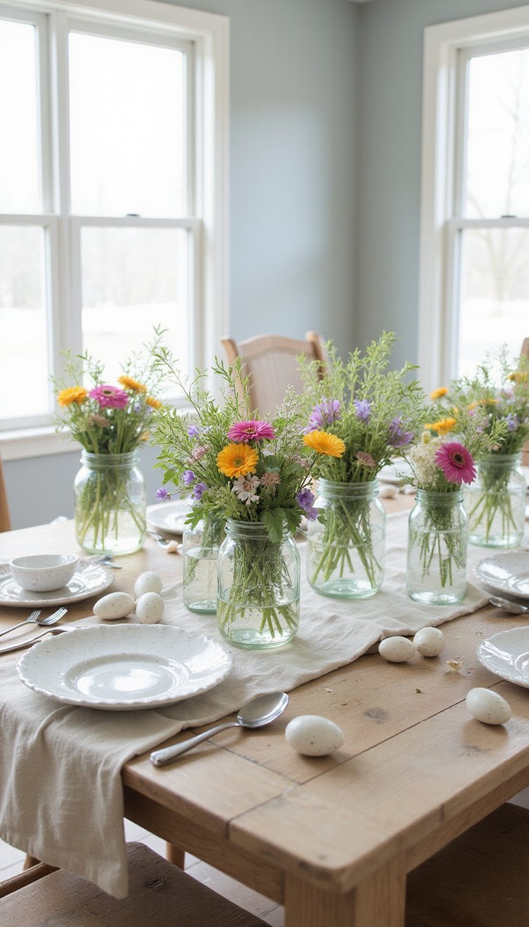Pastel Wildflower Mason Jar Centerpiece For Brunch