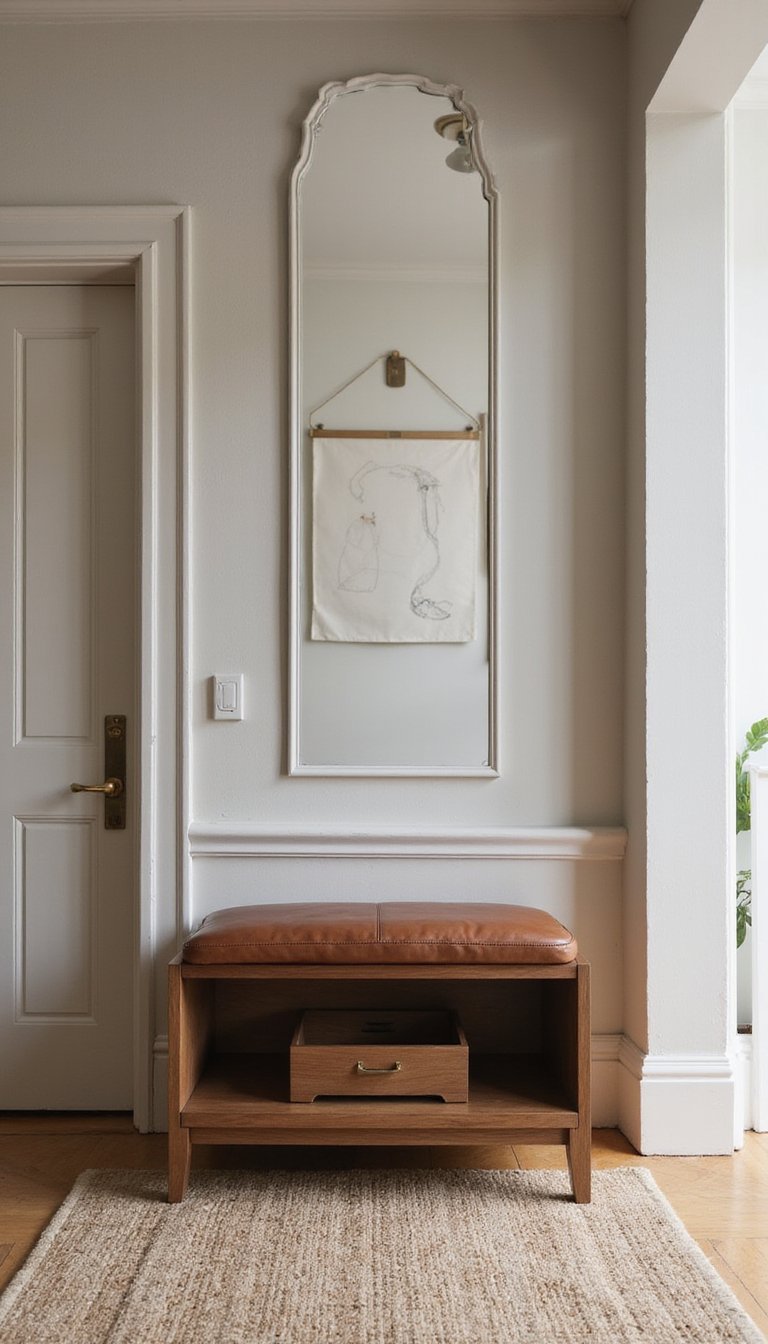 Bench With Pull-Out Tray And Full-Length Mirror