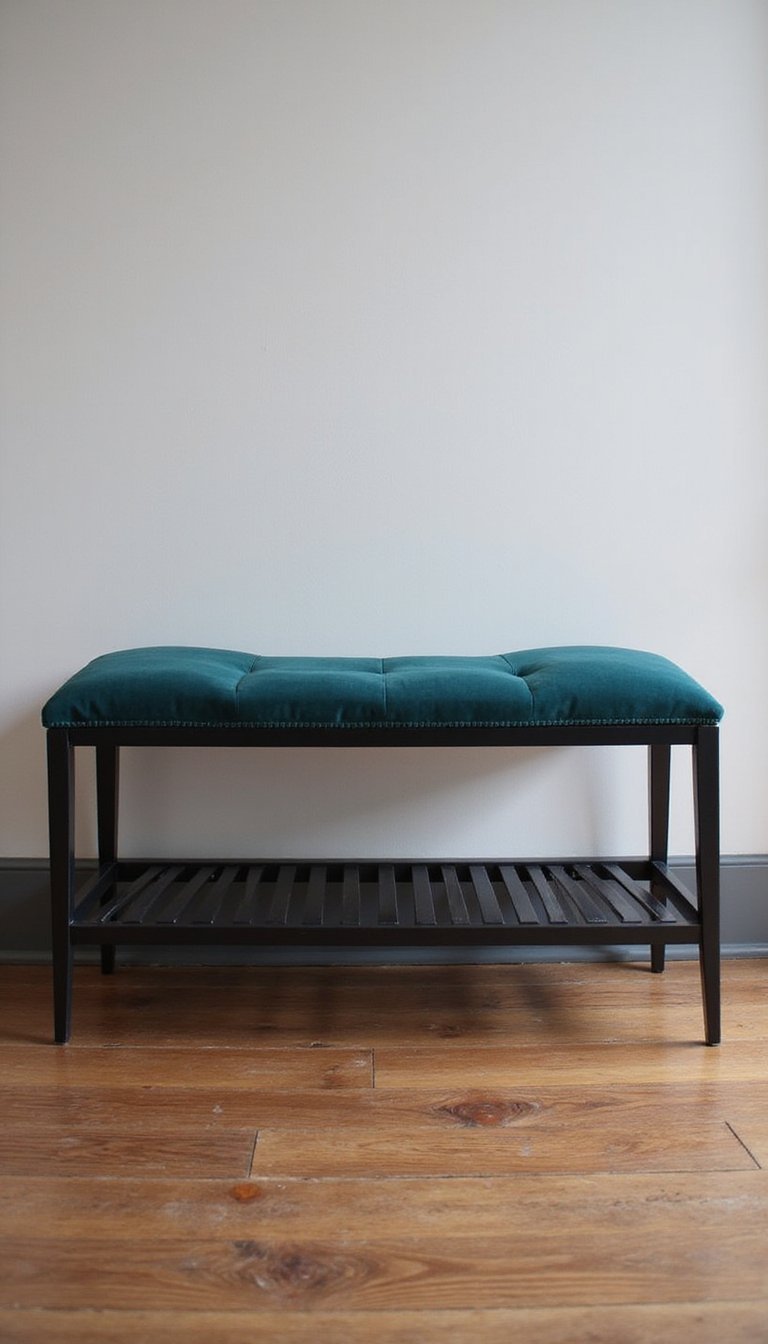 Upholstered Bench With Lower Metal Rack