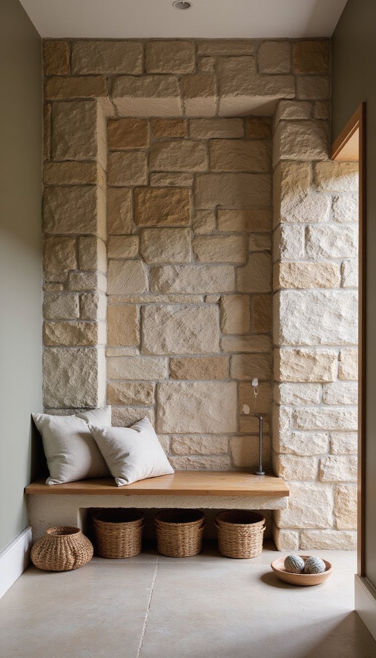 Mur D’entrée En Pierre Avec Banc Intégré