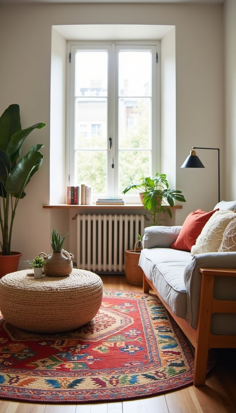 Superposition Jute Naturel Et Kilim Coloré