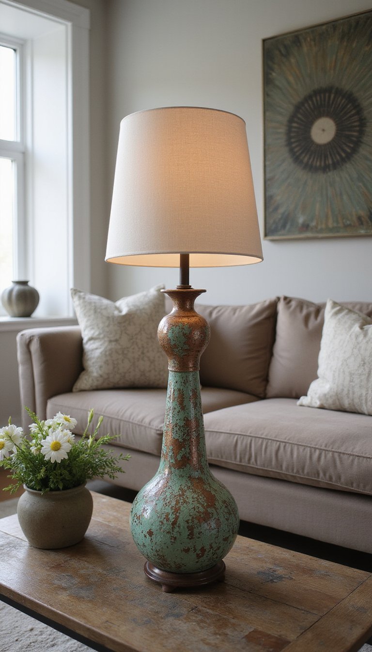 Lámpara Artística Hecha A Mano Con Acabados Óxidos