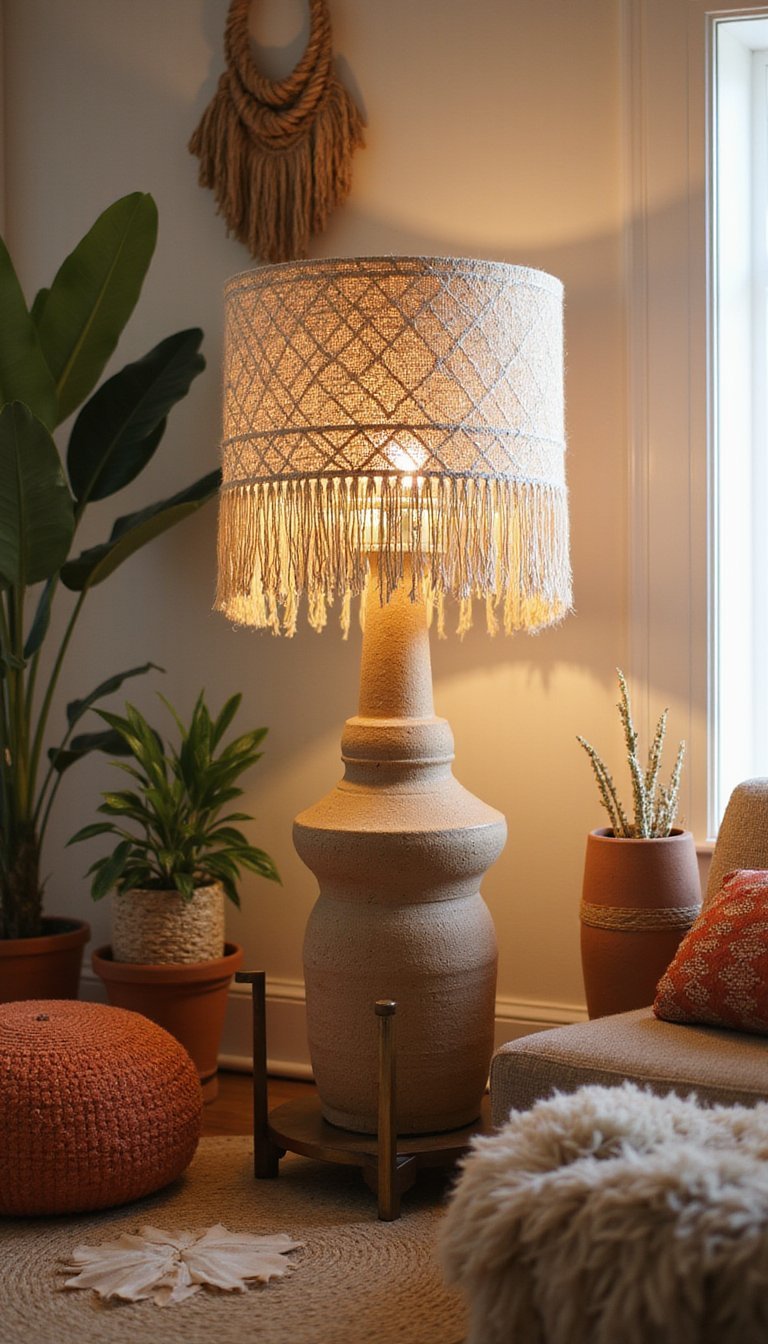 Lámpara Bohemia De Flecos Y Texturas Naturales