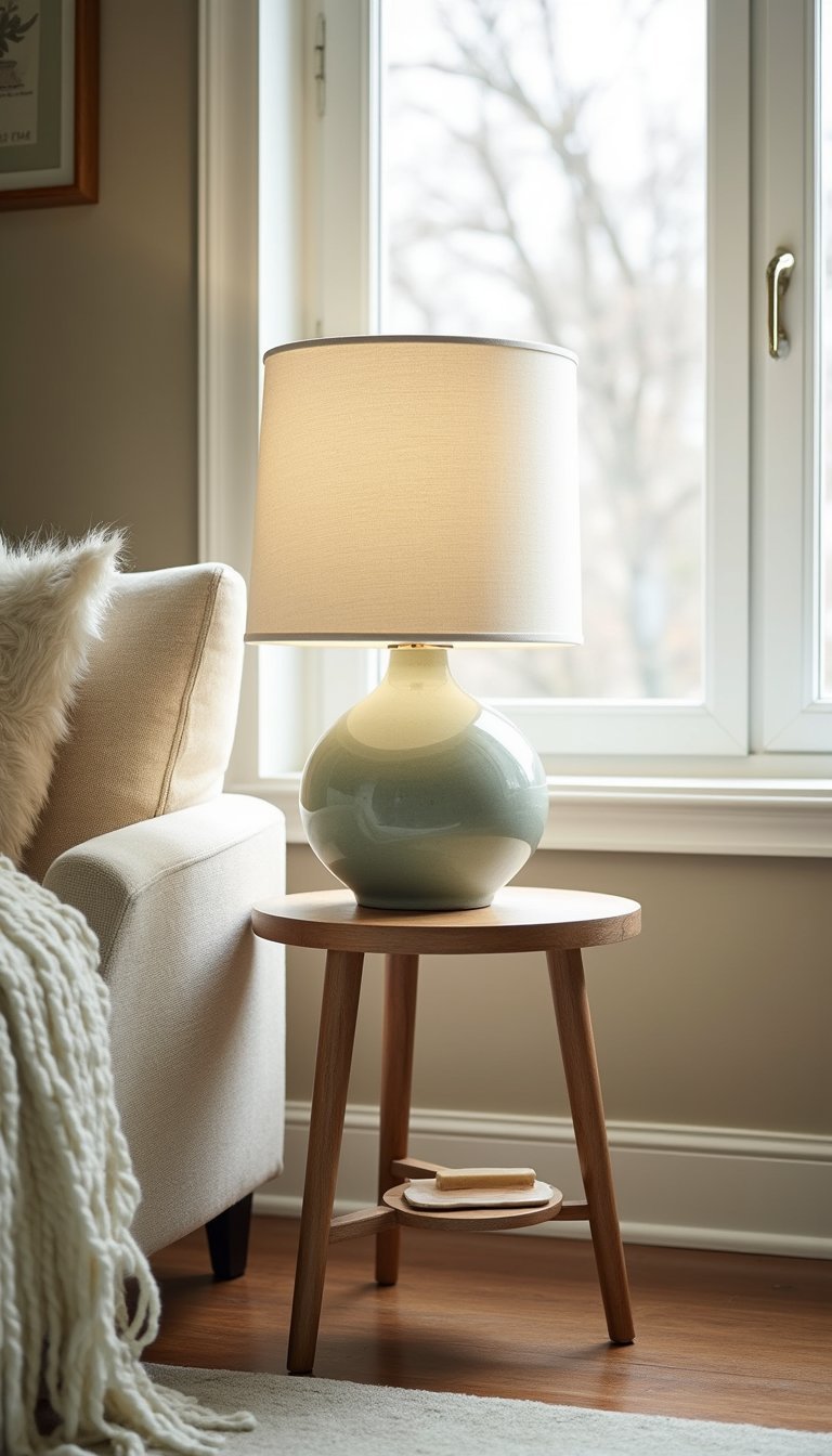 Lámpara Cerámica Esculpida Para Mesa Auxiliar