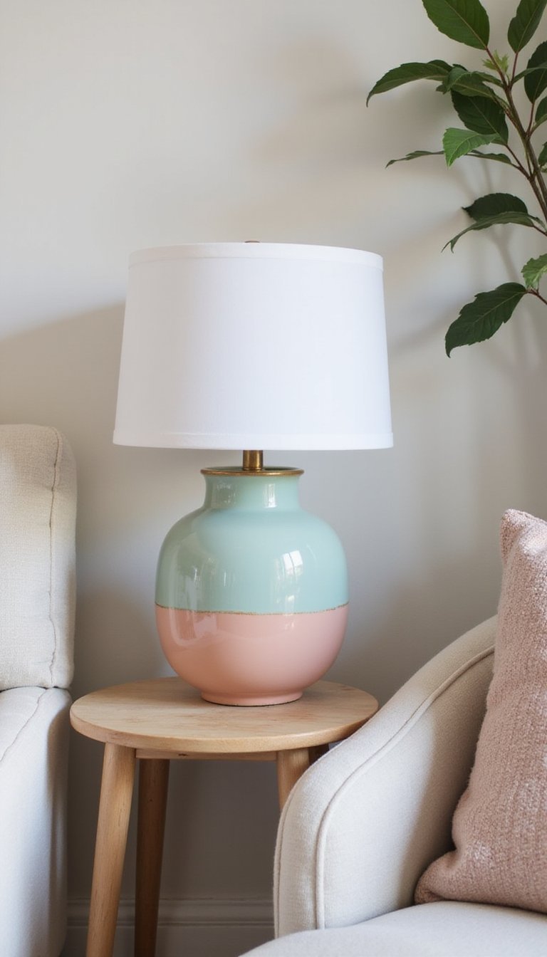 Lámpara De Cerámica Glaseada En Tonos Pastel