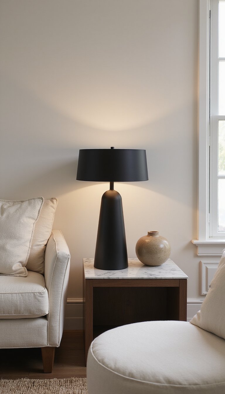 Lámpara Escultural Negra Mate Como Punto Focal