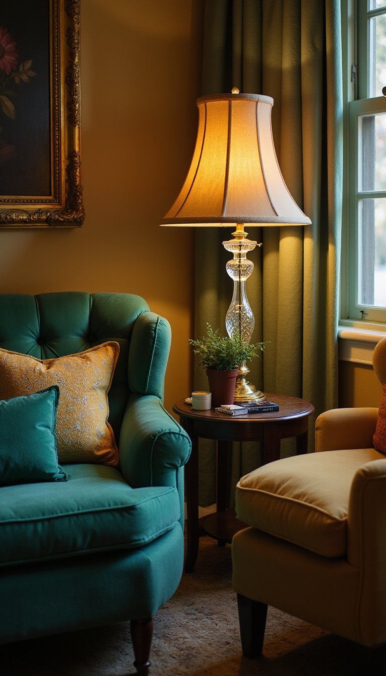 Lámpara Vintage De Cristal Tallado Y Pantalla