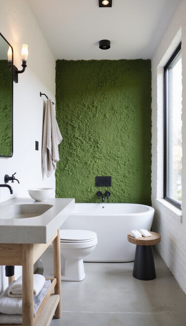 Banheiro Branco com Paredes de Musgo Vivo