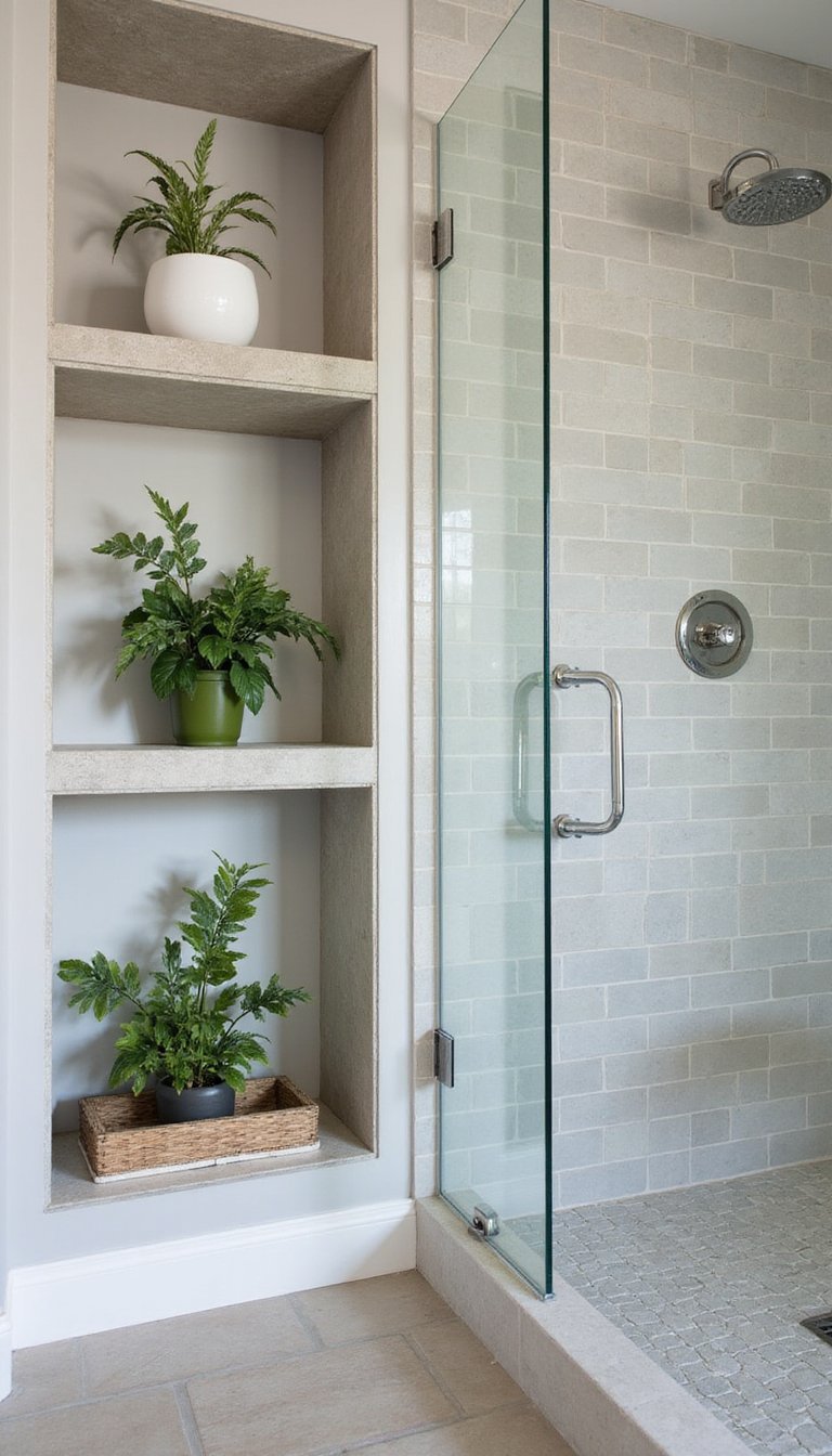 Banheiro com Nichos Verdes na Área do Box