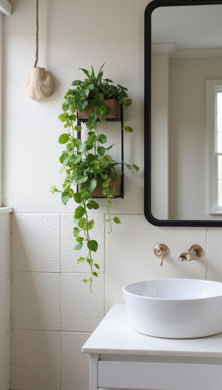 Banheiro Pequeno com Prateleiras Verticais de Plantas