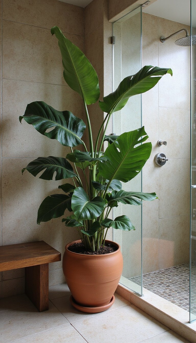 Chuveiro Tropical com Costela-de-Adão em Vaso