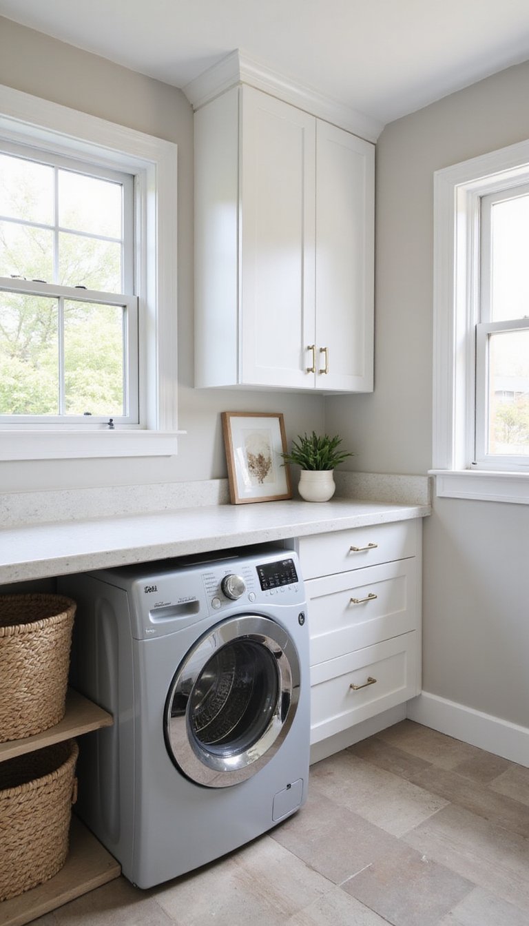 Lavanderia Minimalista Com Armários Embutidos