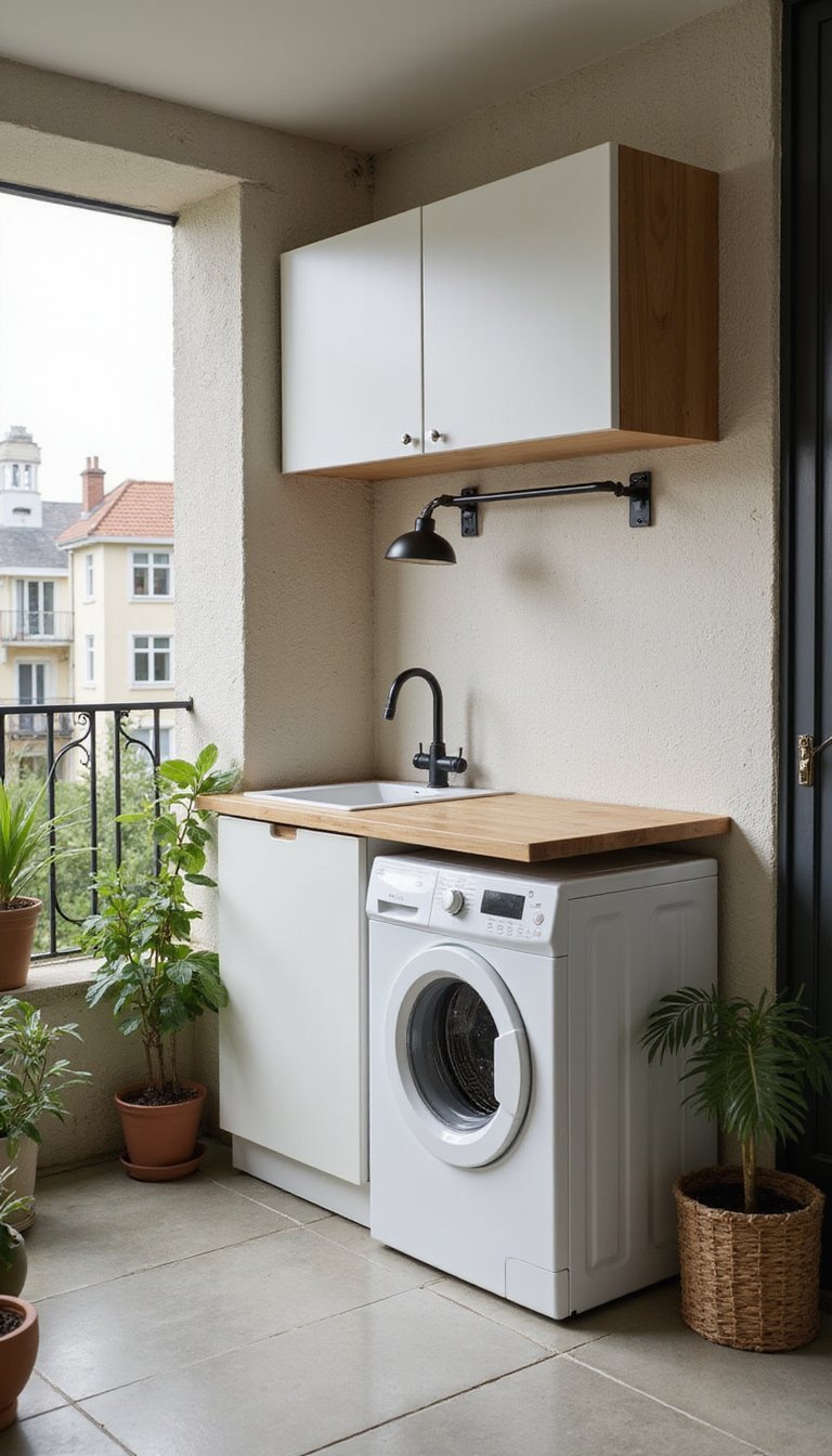 Varanda Lavanderia Compacta Com Armários Funcionais